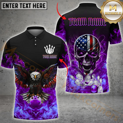 Maxcorners Bowling Eagle Blaze US Flag Multicolor Option Customized Name, Team Name 3D Polo Shirt