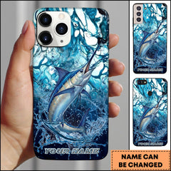Maxcorners Marlin Fishing Phone Case Blue Water Splash Fish Art Personalized Name 3D Phone Case