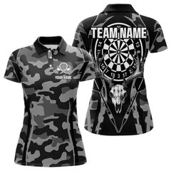 Maxcorners Deer Skull Darts Board Gray Camo Darts Polo, Quarter Zip Shirts For Men Custom Team Darts Jersey LM105
