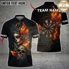 Maxcorners Darts Skull and Rose Flame Design Multicolor Customized Name, Team Name 3D Shirts