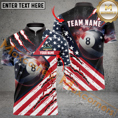 Maxcorners Billiard American Flag Patriot Customized Name, Team Name 3D Polo Shirt