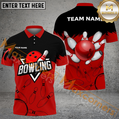 Maxcorners Ball And Pins Basic US Flag Bowling Jersey Multicolor Option Customized Name, Team Name 3D Polo Shirt