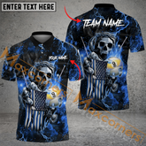 Maxcorners Ball 9 Fire Skull US Flag Billiard Jersey Multicolor Options Personalized Name, Team Name 3D Polo Shirt (4 Colors)
