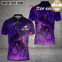 Maxcorners Bowling Flame Grim Reaper With Fire Wolf Multicolor Customized Name, Team Name 3D Shirts