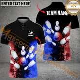 Maxcorners Ball And Pins Vintage Black Marble Bowling Jersey Multicolor Option Customized Name, Team Name 3D Polo Shirt