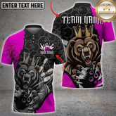 Maxcorners Bowling Bear King Ball Pattern Multicolor Customized Name, Team Name 3D Polo Shirt
