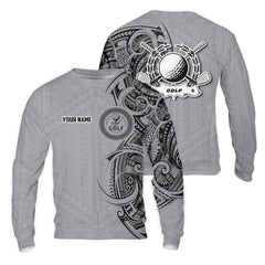 Maxcorners Strike Grey Tribal Tattoo Custom Men's Golf Polo Shirt, Funny Golf Shirt, Dad Golf Gift