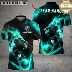 Maxcorners Flaming Lion Golf Polo Shirt, Customized Name & Team Name 3D Shirts (4 Colors)