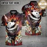 Maxcorners Bowling Demon Skull Flame Multicolor Options Personalized Name, Team Name 3D Shirt (4 Colors)