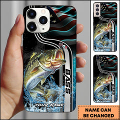 Maxcorners Large Mouth Bass Fishing American Flag Water Splash Art Personalized Name Phone Case