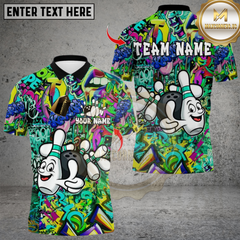Maxcorners Bowling Graffiti Funny Ball And Pins Multicolor Customized Name, Team Name 3D Shirts