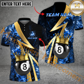 Maxcorners Ball 8 King Crown Smoke Billiard Jersey Multicolor Options Personalized Name, Team Name 3D Polo Shirt (4 Colors)