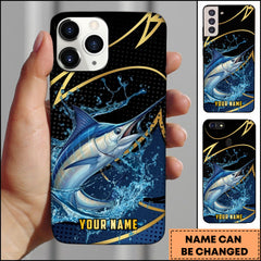 Maxcorners Marlin Fishing Phone Case Dynamic Water Splash Black Gold Line Personalized Name Phone Case