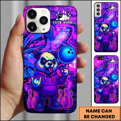 Maxcorners Bowling Neon Panda Character Personalized Name Phone Case