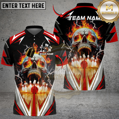 Maxcorners Bowling Flaming Skull Strike Multicolor Customized Name, Team Name 3D Shirts