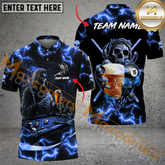 Maxcorners Ball 8 Skull Hell Reaper And Beer Billiard Jersey Multicolor Options Personalized Name, Team Name 3D Polo Shirt (4 Colors)