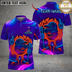 Maxcorners Golf Neon Fire Funny Ball Multicolor Customized Name, Team Name 3D Shirts