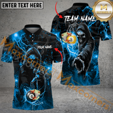 Maxcorners Ball 8 Skull Thunder Lightning Frog Style Billiard Jersey Multicolor Options Personalized Name, Team Name 3D Polo Shirt (4 Colors)