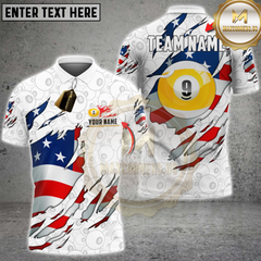 Maxcorners Billiards 9-Ball American Flag Torn Design Personalized Name 3D Unisex Shirt