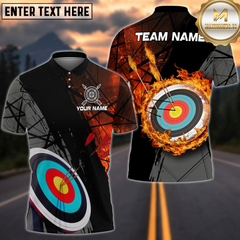 Maxcorners Grunge Flaming Target Archery Personalized Name 3D Shirt
