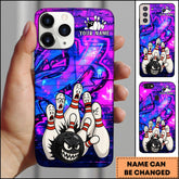 Maxcorners Bowling Neon Angry Ball Pins Personalized Name Phone Case