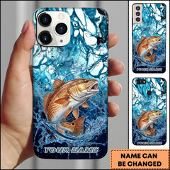 Maxcorners Red Fish Fishing Phone Case Blue Water Splash Fish Art Personalized Name 3D Phone Case