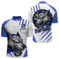 Maxcorners Blue And White Custom Claw Wolf Dart Shirts For Men, Dart Team Shirt Polo & 1/4 Zip, Dart Jerseys LM1805