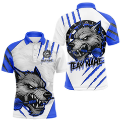 Maxcorners Blue And White Custom Claw Wolf Dart Shirts For Men, Dart Team Shirt Polo & 1/4 Zip, Dart Jerseys LM1805