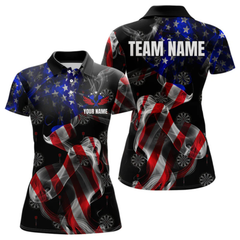 Maxcorners Custom Men's Dart Shirts American Flag Smoke Darts Polo & Quarter Zip, Patriotic Darts Jerseys LM1805