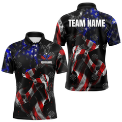 Maxcorners Custom Men's Dart Shirts American Flag Smoke Darts Polo & Quarter Zip, Patriotic Darts Jerseys LM1805