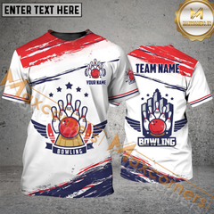 Maxcorners USA Flag Bowling Jersey Customized Name, Team Name 3D Polo Shirt