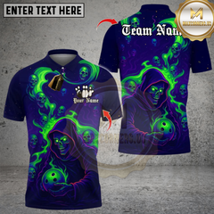Maxcorners Bowling Flame Grim Reaper Multicolor Customized Name, Team Name 3D Shirts