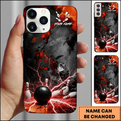 Maxcorners Bowling Lightning Storm Ball Pins Personalized Name Phone Case