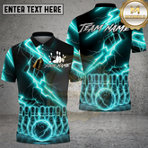Maxcorners Bowling Shirt Cyan Electric Lightning Strike Effect Multioptions Personalized Name, Team Name 3D Shirt (4 Colors)