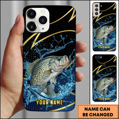 Maxcorners Crappie Fishing Phone Case Dynamic Water Splash Black Gold Line Personalized Name Phone Case