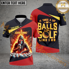 Maxcorners It Takes A Lot of Balls to Golf Like I Do Skull Funny Golf Polo Shirt Custom Name & Team Name 3D Shirts TU2006