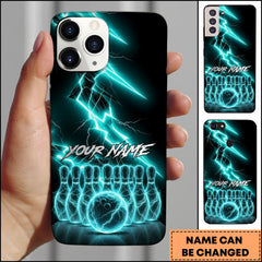 Maxcorners Bowling Phonecase Cyan Electric Lightning Strike Effect Personalized Name 3D Phone Case