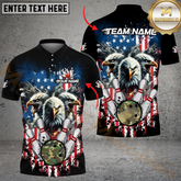 Maxcorners Bowling American Eagle Camo Ball USA Flag Multicolor Customized Name, Team Name 3D Polo Shirt