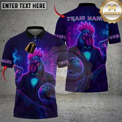 Maxcorners Bowling Neon Rooster Multicolor Customized Name, Team Name 3D Shirts