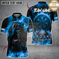 Maxcorners Darts Flaming Skull Reaper And Gun Multicolor Customized Name, Team Name 3D Shirts