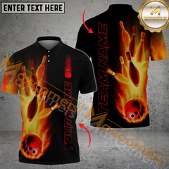 Maxcorners Fire Flame Bowling Jersey Multicolor Option Customized Name, Team Name 3D Polo Shirt