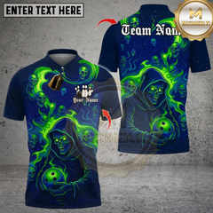 Maxcorners Bowling Flame Grim Reaper Multicolor Customized Name, Team Name 3D Shirts