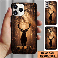 Maxcorners Artist Hunting Deer Silhouette Golden Sunlit Forest Personalized Name Phone Case