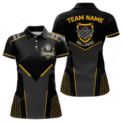 Maxcorners Personalized Style Black Yellow 8 Ball Billiard 3D Polo Shirts For Women