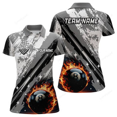 Maxcorners Personalized Billiard Cue 8 Ball Pool Grunge Style Women Polo Shirts