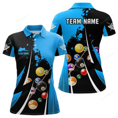 Maxcorners Personalized Billiard Balls 3D Print Black Blue Billiard Player Polo Shirts For Women
