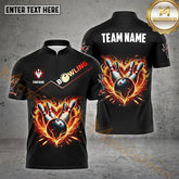 Maxcorners Bowling Ball & Pins Fire Heart Bowling Ball Multicolor Options Personalized Name, Team Name 3D Shirt (4 Colors)
