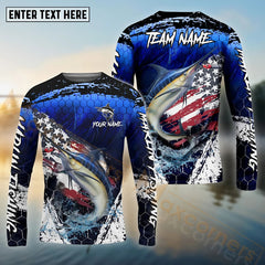 Maxcorners Marlin Fishing Dark Blue Scratch American Flag Custom Name & Team Name 3D Shirts