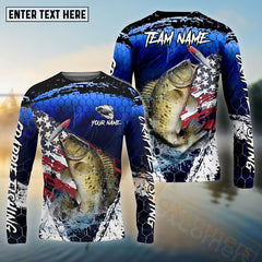 Maxcorners Crappie Fishing Dark Blue Scratch American Flag Custom Name & Team Name 3D Shirts