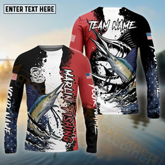 Maxcorners Marlin Fishing Paint Scratch American Flag scratch Sport Custom Name & Team Name 3D Shirts